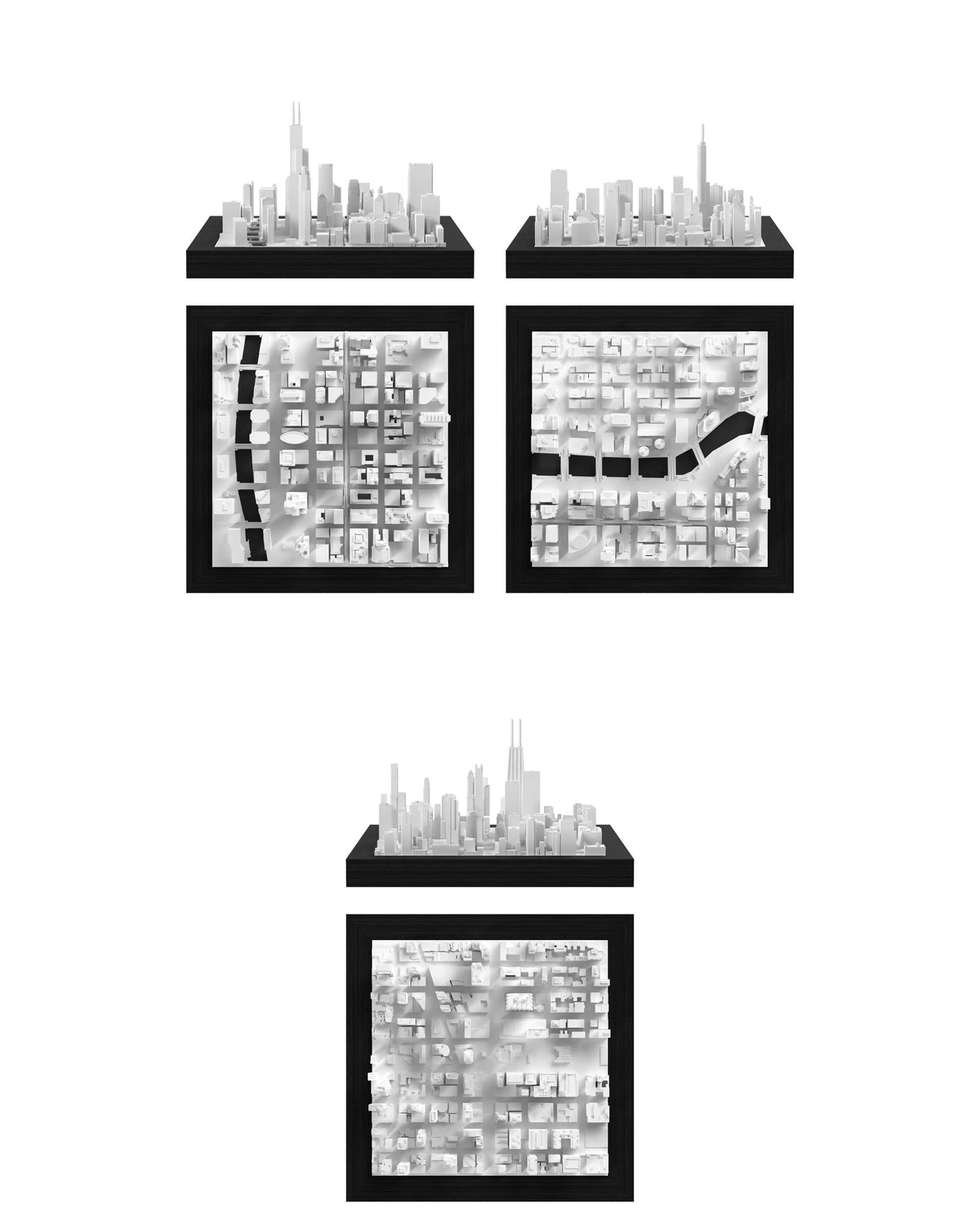 Chicago Set: Chicago - Willis Tower, Chicago - Riverwalk, Chicago - Hancock Tower CUBE 3D city models - CITYFRAMES