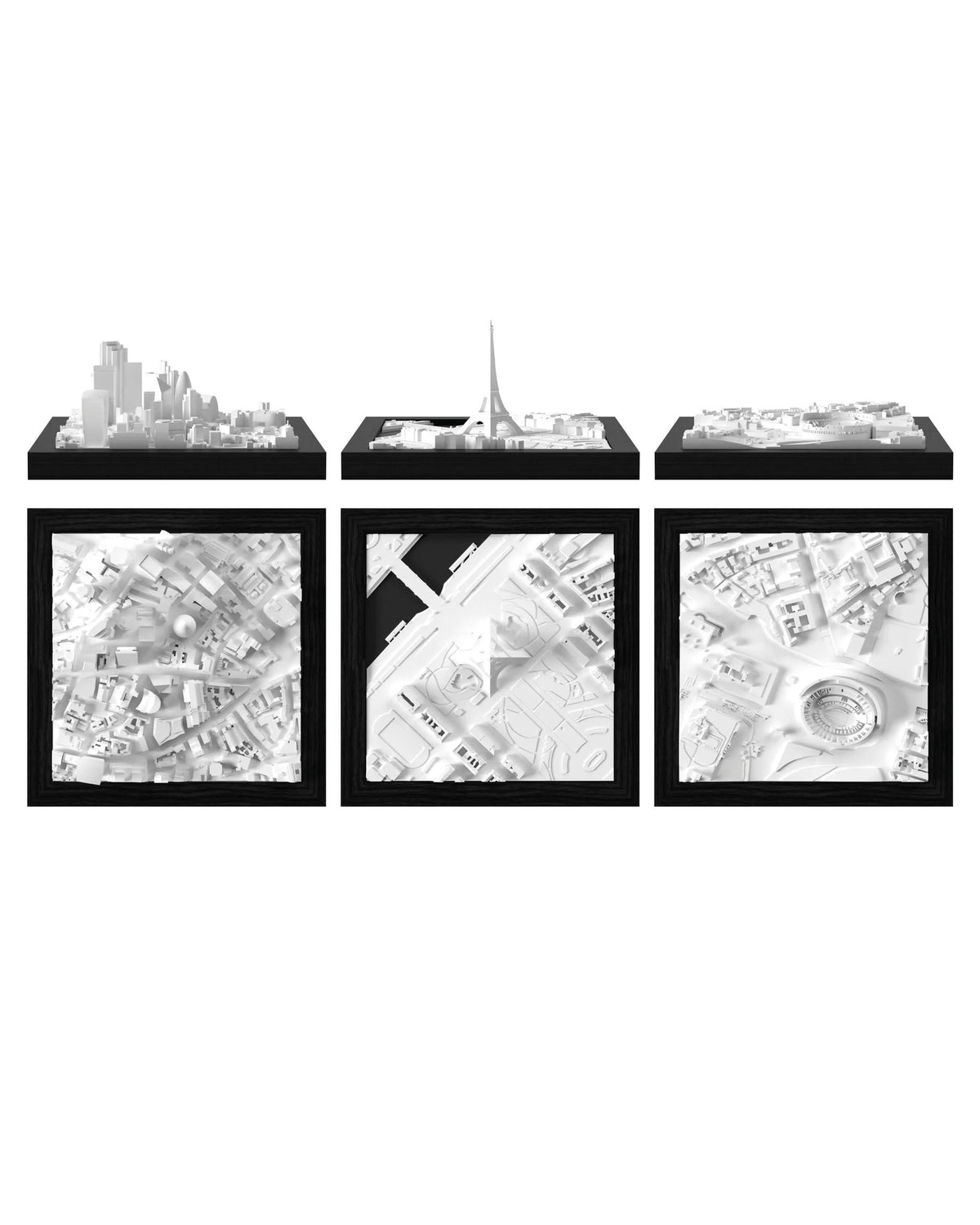 EU Trio: London - City, Paris - Eiffel Tower, Rome - Colosseum CUBE 3D city models - CITYFRAMES