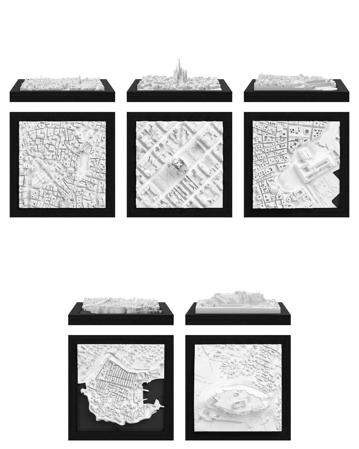 Mediterranean Set: Valencia, Barcelona, Naples - Basilica, Dubrovnik, Athens CUBE 3D city models - CITYFRAMES