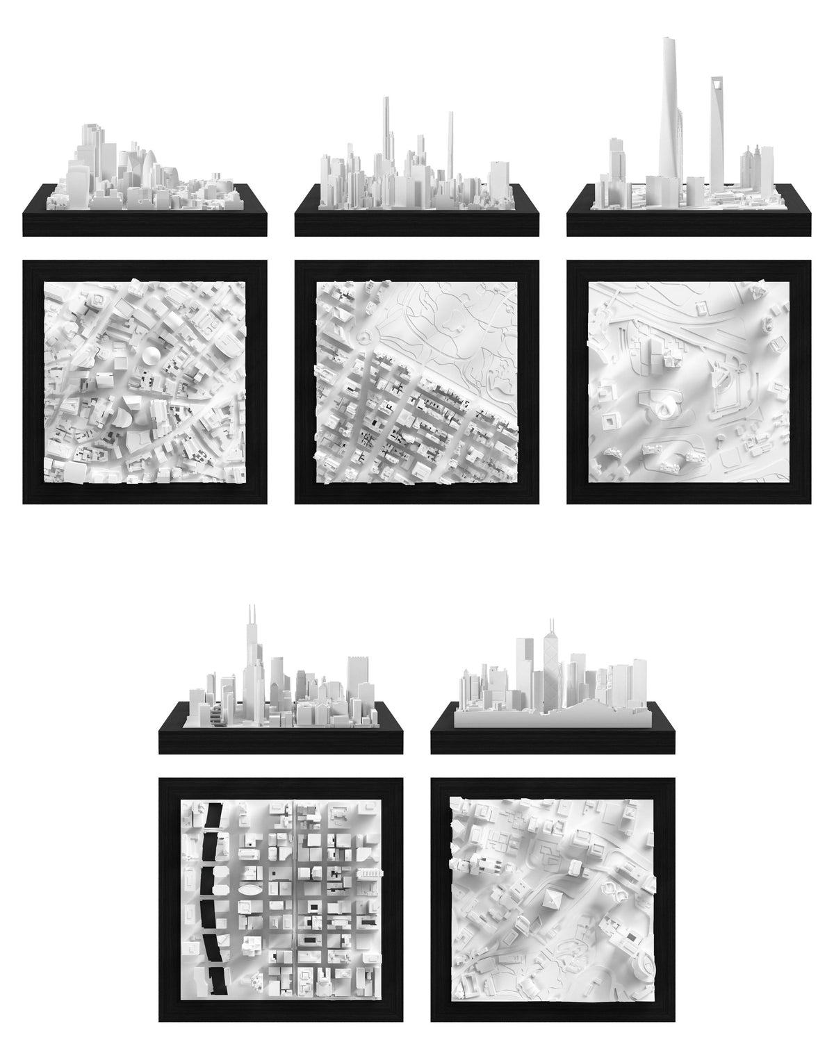 Skyscraper Set: London - City, New York - Central Park, Shanghai - Financial District, Chicago - Willis Tower, Hong Kong - Central CUBE 3D city models - CITYFRAMES